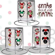Kit com 2 Xícaras com Suporte - Mickey e Minnie Então e Natal