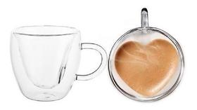 Kit com 2 Xícaras Coração de Vidro Borossilicato Duplo 150ml da Haüskraft Formato de Coração