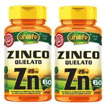 Kit Com 2 Zinco Quelato Zn 60 Cápsulas 28Mg Unilife