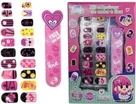 Kit com 20 adesivos de unha e 1 lixa Coloridas Love Dm Beauty