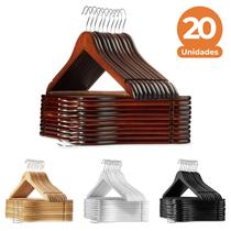 Kit com 20 Cabides de Madeira Luxo, Adulto com Gancho Giratório 44 cm, Cores: Marfim/Mogno/Branco/Preto