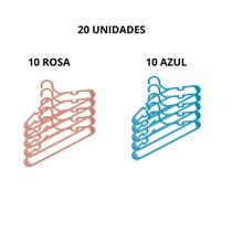 Kit com 20 Cabides Infantil Azul Rosa Plástico Roupas Criança Bebê