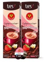 Kit com 20 Cápsulas Café Cappuccino Napolitano 3 Três Corações, com Chocolate, Morango e Baunilha