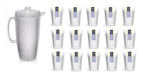 Kit Com 20 Copos 300 Ml Diamante Crystal 1 Jarras Diamante 3 Litros Em Acrílico Crystal