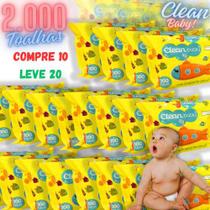 Kit com 20 Lenços/Toalhas Umedecidas Clean Baby/2000 Unidades Extrato de Camomila