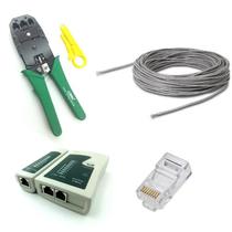 Kit com 20 Metros de cado rede Nexans + Alicate de Crimpar + Testador Rj45 + 10 Plugs RJ45