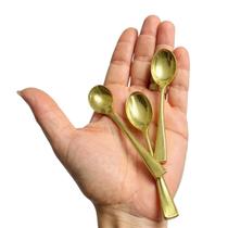 Kit Com 20 Mini Colher Dourada Descartável Plástico 10Cm