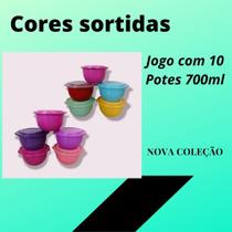 Kit Com 20 Potes Em Plástico Com Tampa Organizadores De Alimento Atacado 700ml