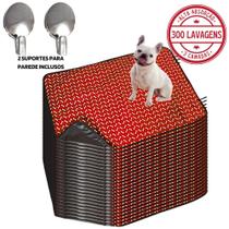 Kit com 24 Banheiro para Cães Tecido Ecológico 100x70 Ossinho Vermelho c/Ganchos - 300 Lavagens