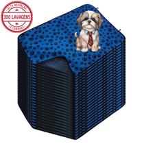Kit com 24 Banheiro para Cães Tecido Ecológico 100x70 Patinha Azul c/Ganchos - 300 Lavagens Quality