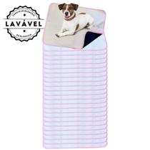 Kit com 24 Banheiro para Cães Tecido Ecológico 70x50 Branco com borda Rosa - 200 Lavagens