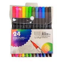 Kit Com 24 Canetas Duo Marcadores Ponta Dupla Diversas Cores