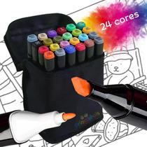 Kit com 24 Canetas Marcadoras Permanentes Coloridas Ponta Fina e Grossa