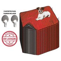 Kit com 24 Fraldas de Cães p/Chão 100x70 Ossinho Vermelho c/Ganchos - 300 Lavagens Alta Absorção