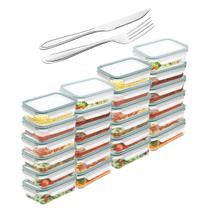 Kit Com 24 Potes Herméticos Marmitas de Vidro Com Tampa Microondas Freezer 640ml + Faqueiro 48 Peças