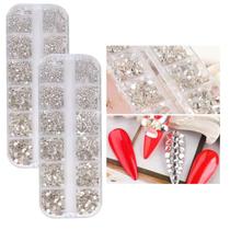 Kit Com 24 Strass Pedrinhas Brilhantes De Múltiplos Tamanhos Prata Para Unhas Nail Art