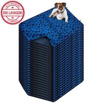 Kit com 24 Tapetes Higiênicos 100x70 Patinha Azul c/Ganchos - 300 Lavagens para cães - Alta Absorção