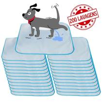 Kit com 24 Tapetinhos Alta Absorção para Pets 70x50 Branco com borda Azul 200 Lavagens