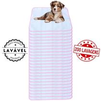 Kit com 24 Tapetinhos Alta Absorção para Pets 70x50 Branco com borda Rosa 200 Lavagens