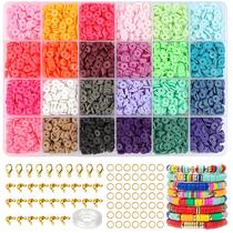 Kit com 2400 Peças de Contas de Argila de Polímero (24 Cores, 6mm) + Cordão Elástico - DIY Kit com 2400 Peças de Contas de Argila de Polímero (24 Cores, 6mm) + Cordão Elástico - DIY