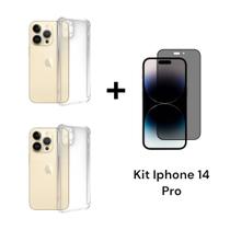 Kit Com 2UN Capa Transparente Anti Impacto + 1UN Película 3D De Vidro Privacidade Para Iphone 14 PRO