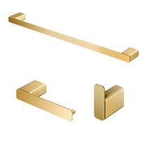 Kit com 3 Acessórios Docol Flat Cabide, Papeleira, Toalheiro Barra Ouro Escovado