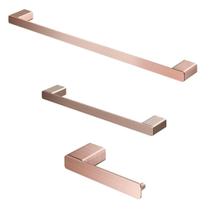 Kit com 3 Acessórios Docol Flat Papeleira, Toalheiro Barra, Toalheiro Rosto Cobre Escovado