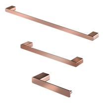 Kit com 3 Acessórios Docol Flat Papeleira, Toalheiro Barra, Toalheiro Rosto Cobre Polido