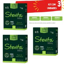 KIT COM 3 ADOÇANTE DIETÉTICO 100 NATURAL ZERO AÇÚCAR STEVIA SOUL Sachês 50 70mg