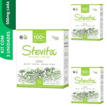Kit com 3 Adoçante Em Pó Stevia Zero 100 Nat 50 Sachês
