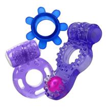 Kit com 3 Anel Peniano Prolongador de Ereção Com Vibro Retarda Ejaculação