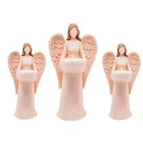 Kit Com 3 Anjo Castiçal Decorativo De Resina Médio Pequeno