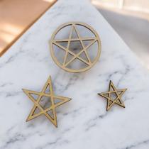 Kit Com 3 Apliques em MDF Cru 3mm Kit Pentagrama, Colagens, Artesanato, Decoração