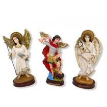 Kit com 3 Arcanjos Miguel, Rafael e Gabriel 15 cm em Resina
