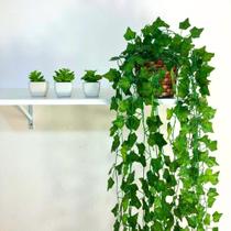 Kit com 3 Arranjo Trepadeira Folha de Hera + Vaso Trançado