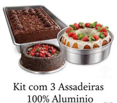 Kit com 3 Assadeiras Forma Ballerine, Forma Retangular e Forma Pudim 100% Alumínio