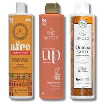 Kit com 3 Ativadores de Cachos para Crespos 1 litro Quinoa Gold + 1 litro Hidratação + 1 litro Afro da Mazzo