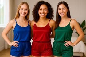 Kit com 3 Baby Dolls Toque de Seda Cetim Premium com Regulagem
