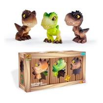 Kit Com 3 Baby Mini Dinos Jurassic World T-rex Verde Marrom Preto