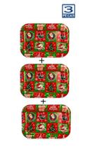 Kit com 3 Bandejas Retangular Plástica com Decorações Natalinas 21x15 cm