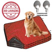 Kit com 3 Banheiro para Cães Tecido Ecológico 100x70 Ossinho Vermelho c/Ganchos - 300 Lavagens