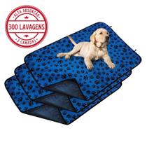 Kit com 3 Banheiro para Cães Tecido Ecológico 100x70 Patinha Azul c/Ganchos - 300 Lavagens Quality Kit com 3 Banheiro para Cães Tecido Ecológico 100x70 Patinha Azul c/Ganchos - 300 Lavagens Quality