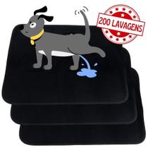 Kit com 3 Banheiro para Cães Tecido Ecológico 70x50 Preto - 200 Lavagens - Inteligente