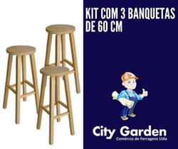 Kit com 3 banquetas tamanho 60cm de madeira pinus