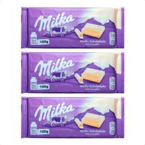 Kit com 3 barras de chocolate branco alpino milka 100g