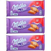 Kit com 3 barras de chocolate milka com biscoito crocante