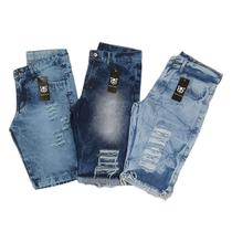 Kit Com 3 Bermuda jeans Masculina Rasgada