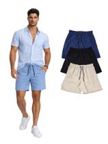 Kit Com 3 Bermuda Linho Premium Masculina Com Cordão Cor:ColoridoTamanho:GG