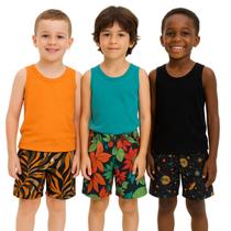 Kit Com 3 Bermudas Estampadas De Tactel Short Infantil Kit Com 3 Bermudas Estampadas De Tactel Short Infantil