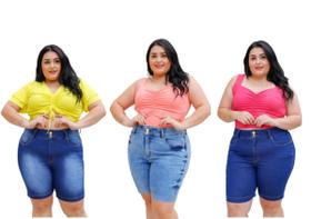 Kit Com 3 Bermudas Jeans Plus Size Adulto Feminina